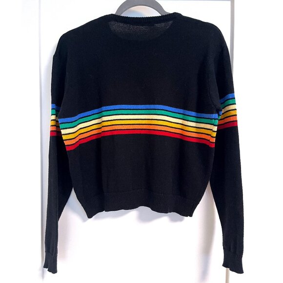 Brandy Melville Rainbow Retro Stripe Black Cotton Sweater - Picture 2 of 3